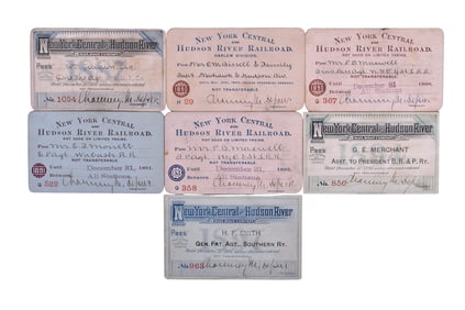 Seven New York Central and Hudson River Railroad Annual Passes - 1887, 1890, 1891, 1893, 1894, 1897