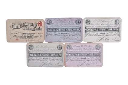 Five Central Railroad of New Jersey and Pennsylvania Annual Passes - 1895, 1896, 1897, 1898