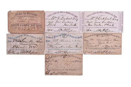 Seven Camden & Amboy and Philadelphia & Trenton Railroad Passes - 1863, 1865, 1866, 1867