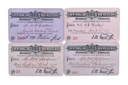 Four New York, Lake Erie & Western Railroad Annual Passes - 1887, 1888, 1889, 1890