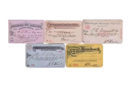 Five Pittsburgh Area Railroad Annual Passes - 1881, 1894, 1895, 1896
