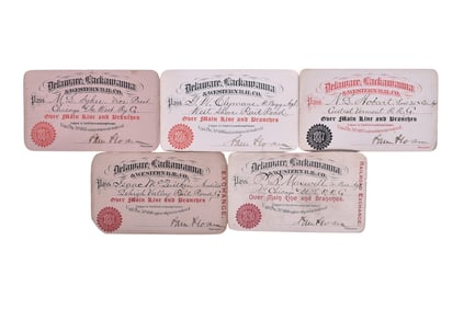 Five Delaware Lackawanna and Western Railroad Annual Passes - 1885, 1886, 1887, 1888, 1890