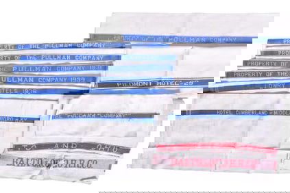 Eleven Railroad and Hotel Hand Towels - Balto. and Ohio, Pullman, Piedmont Hotel, Cumberland, and