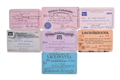 Seven Delaware, Lackawanna & Western Railroad Annual Passes - 1888, 1891, 1900, 1903, 1913, 1944,