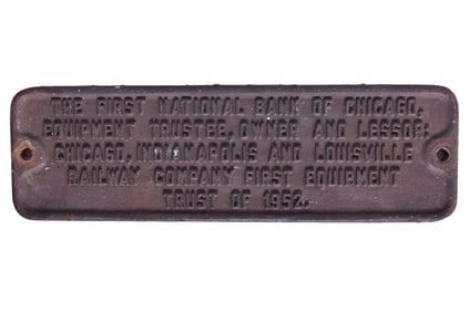 Monon / Chicago, Indianapolis & Louisville 1952 Cast Iron Trust Plate