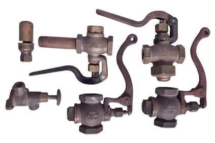 Brass Peanut Caboose Whistle and Five Steam Whistle Valves