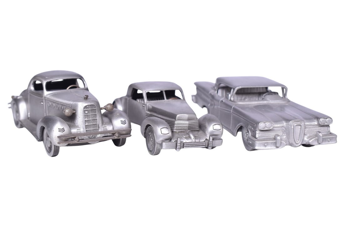 Three Pewter Model Cars - 1958 Edsel Citation, 1934 La Salle, 1936 Cord (1 of 3)