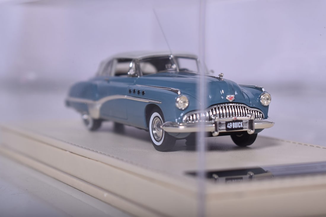 TSM Models 1949 Buick Roadmaster Riviera Coupe: TSM Models resin 1:43 scale 1949 Buick Roadmaster Riviera Coupe in blue for the Collection D'Elegance. Car comes in original display case, like new condition.