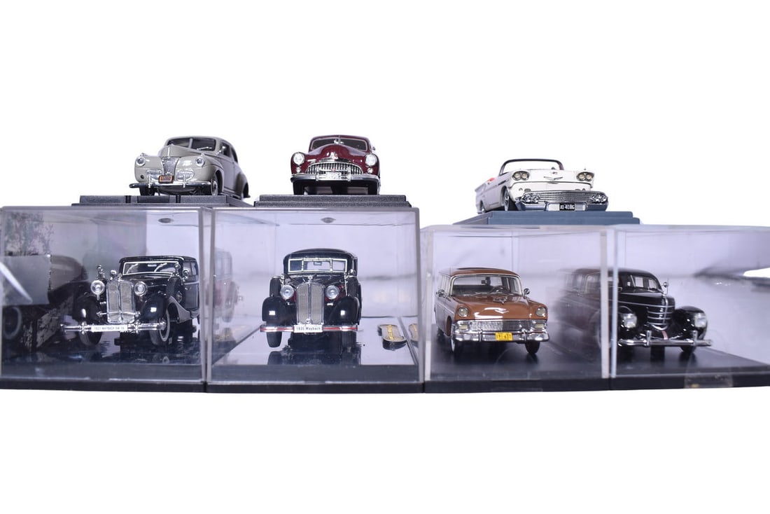 Seven Signature Models - Maybach, Ford, Graham, Buick, Chevy: Seven Signature Models diecast 1:43 scale cars. Includes 1941 Ford Sedan, 1935 Maybach SW 35, 1939 Graham97 Supercharged, 1956 Chevrolet Bel Air, 1947 Buick Roadmaster 79, 1937 Maybach SW 38, and an u