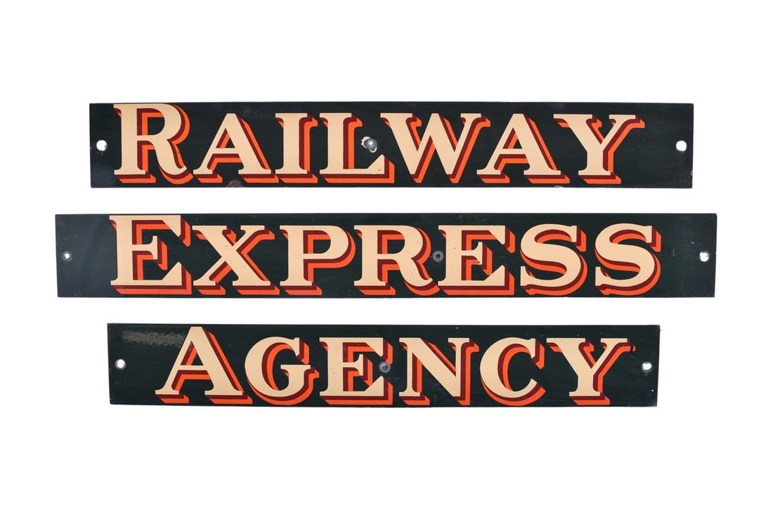 Set of Three Railway Express Agency Porcelain Signs (1 of 4)