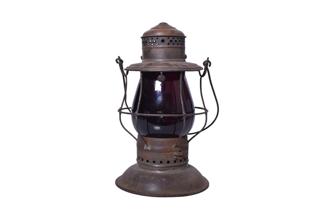 Kelly Lamp Co. Pennsylvania Railroad Brass Top Lantern w/ Flashed Red Cast Globe (1 of 6)