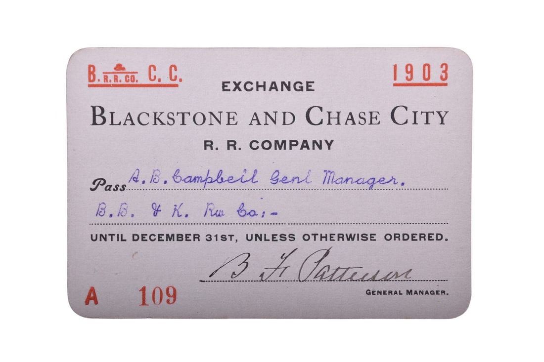 Blackstone and Chase City 1903 Annual Railroad Pass (1 of 2)