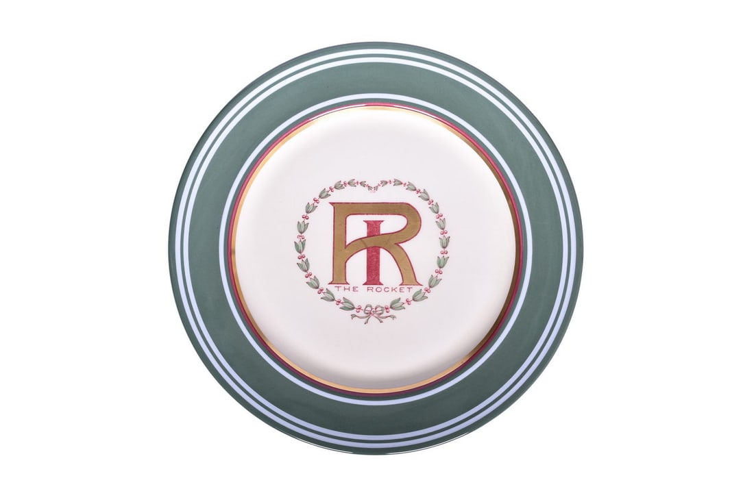 Chicago Rock Island Railroad Buffalo China The Rocket Sage Green Gold Service Plate: A 10 1/2" service plate for the Chicago, Rock Island & Pacific Railroad in the Sage Green Service - Gold pattern, top marked and bottom stamped Buffalo Sage Green Lamelle Made for C.R.I.R.R. Albert Pi