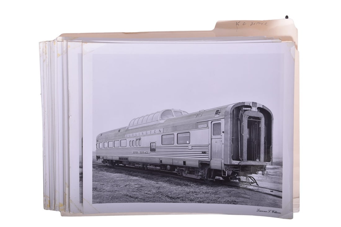 80+ Original Kansas City Zephyr Trainset Photos from the Budd Archives: Over eighty original black and white 8" x 10" photos showing the Kansas City Zephyr trainset in both interior and exterior photos. The majority in this lot are construction or publicity photos showing