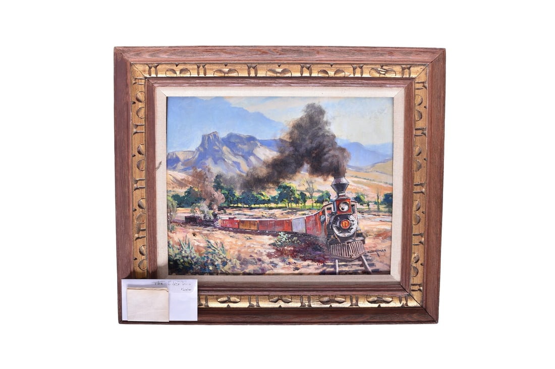 Original Otto Kuhler Oil Painting - Silver Rails: Original Otto Kuhler painting entitled, "Silver Rails" This painting depicts a 1964 scene which Kuhler viewed of a loaded train leaving the silver mines of Guanajuato, Mexico. The painting includes a