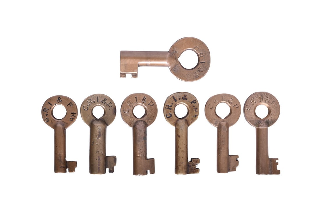 Seven Chicago, Rock Island & Pacific Railroad Adlake Brass Keys (1 of 3)