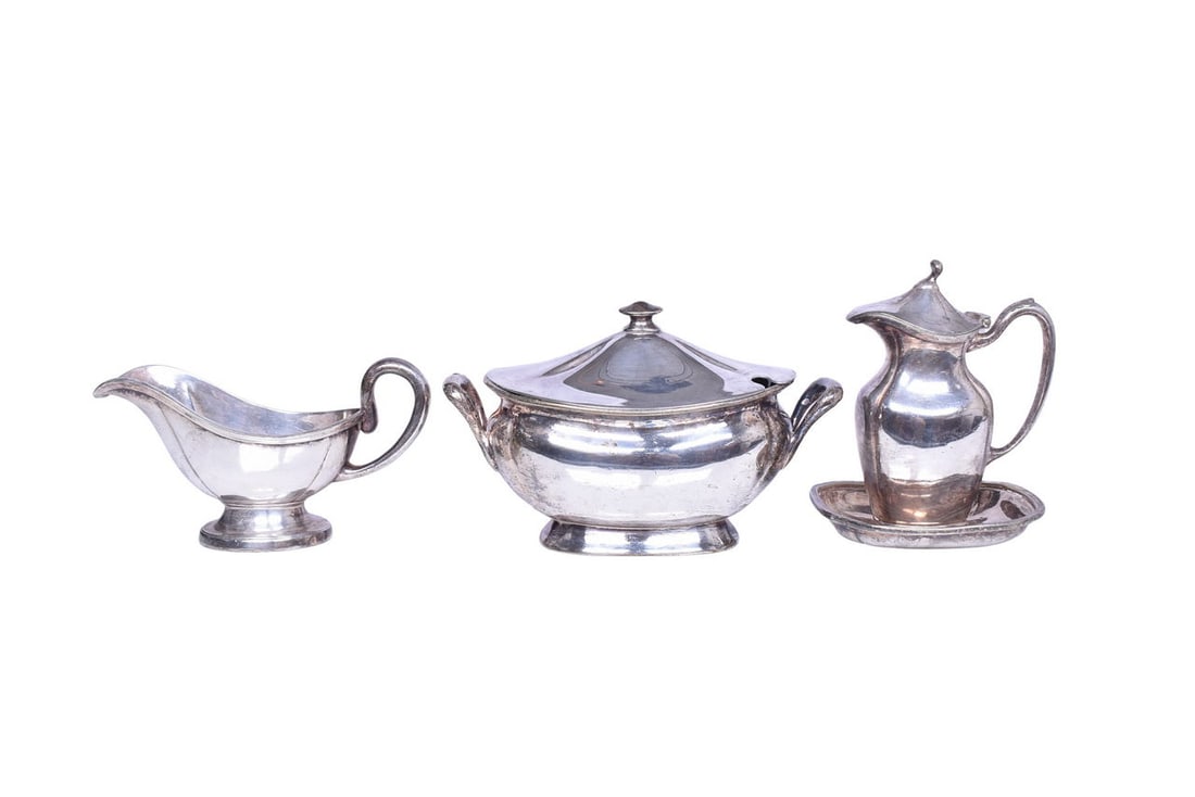 Set of Chicago Milwaukee and St. Paul Railway Silver - Soup Tureen, Gravy Boat, and Syrup Pitcher (1 of 5)