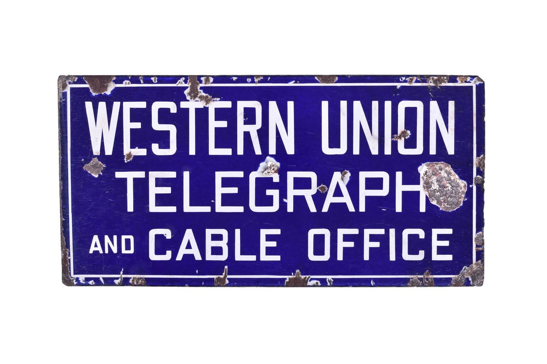 Western Union Telegraph and Cable Double Sided Porcelain Sign (1 of 4)