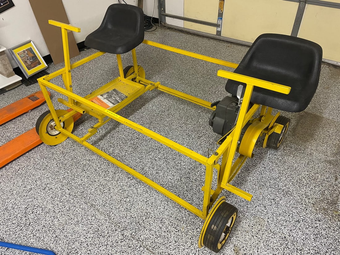 Tabor Welding Company One-Man Track Cart - On Site Lot #3000: Gasoline-powered one-man track cart by Tabor Welding Company. Steel tube frame construction. Includes the original operations manual. Marked as a former Missouri Pacific car. Removal: This lot must be