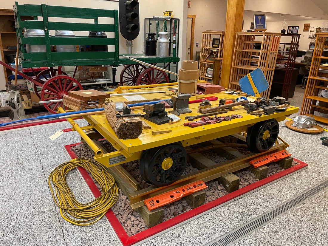 Fairmont Track Tool Cart (Restored) - On Site Lot #3013: Restored Fairmont track tool cart designed for towing behind a speeder. Dimensions: Approximately 8' x 5'. Removal: This lot must be picked up on one of the specified pickup dates listed in the auctio