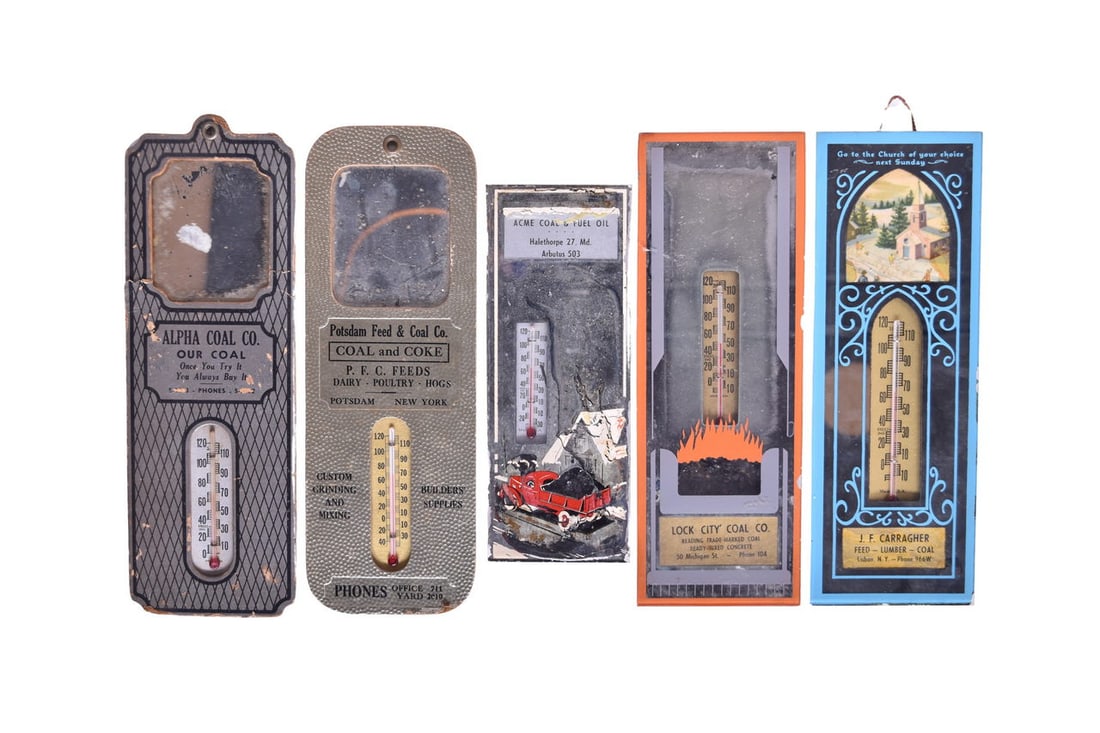 Five Mirrored Coal Company Railroad Advertising Thermometers (1 of 3)