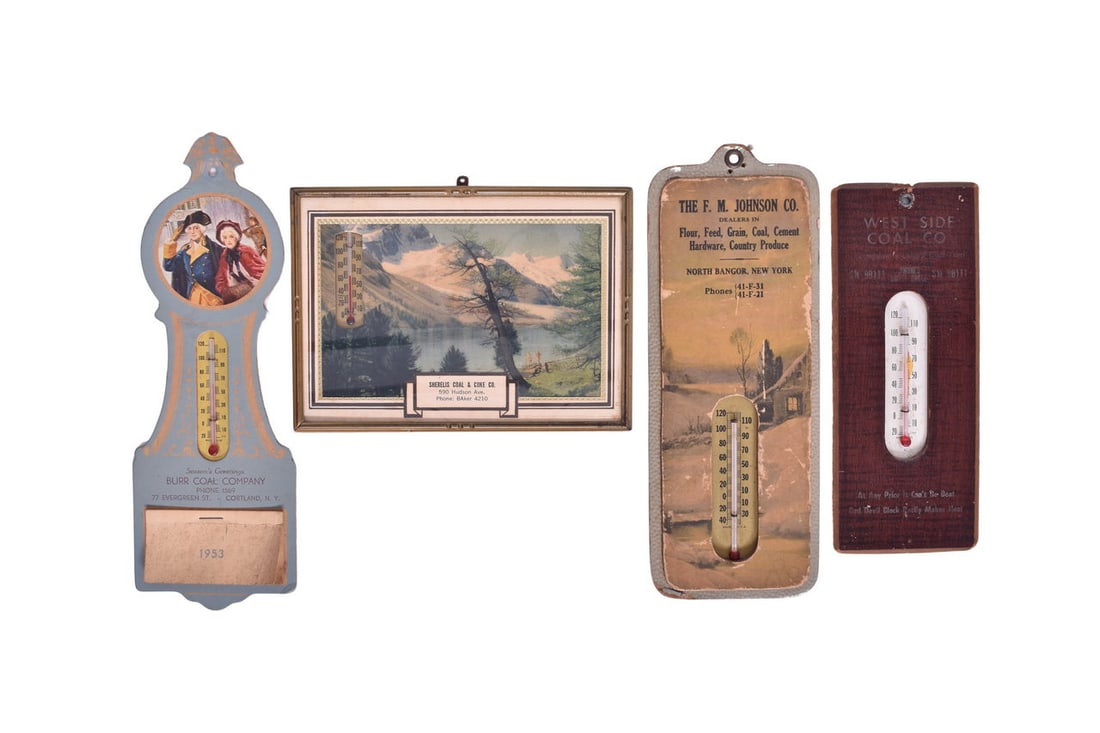 Collection of Four Coal Railroad Advertising Thermometers (1 of 4)