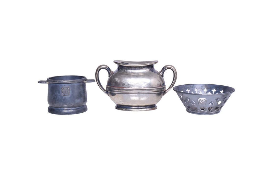 Three Pennsylvania Railroad Dining Car Silver Items - Sugar Bowls and Finger Bowl (1 of 5)