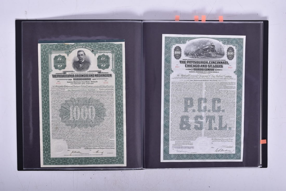 47 Railroad Stocks - 1944 Colorado Wyoming and Eastern Railway, 1910 Cincinnati Northern Railroad (1 of 4)