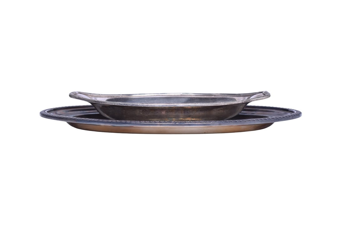 Chicago Burlington & Quincy Railroad Blackhawk Silver Oval Serving Bowl and Car 100 Oval Platter (1 of 4)