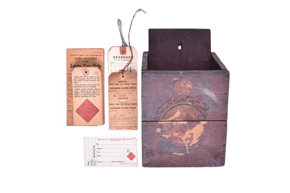 Atlantic Coast Line Railroad Wooden Depot Wall Paper Holder w/ Papers (1 of 5)