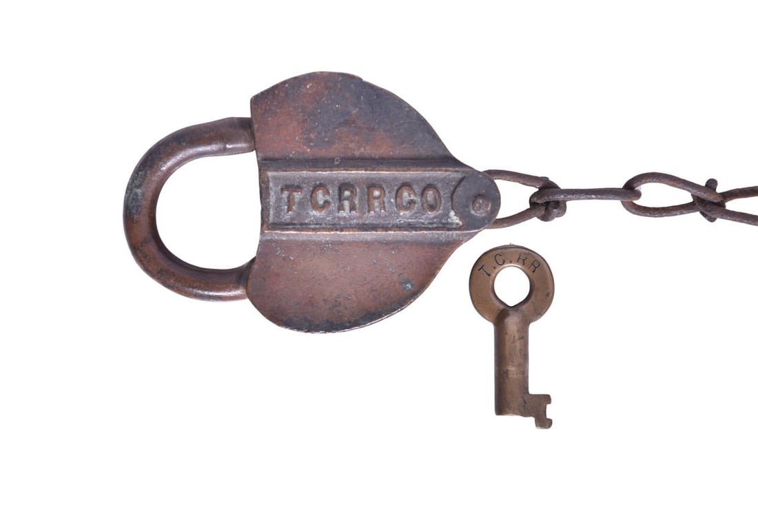 Tennessee Central Railroad Co. Heart-Shaped Brass Railroad Lock with Key (1 of 2)