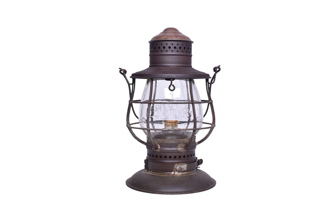C.T. Ham Brass Top Bell Bottom Lantern with Elgin, Joliet & Eastern Railroad Clear Cast Globe (1 of 7)