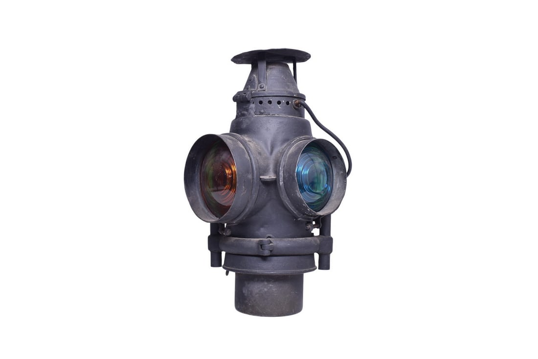 Adams & Westlake Santa Fe Fork Mount Switch Lamp: Adams & Westlake switch lamp with fork mount and SANTA FE cast near the bottom edge of the lamp. Lamp also has a tag stamped S41123 on the shoulder. Latest patent date on the maker's tag on the side o