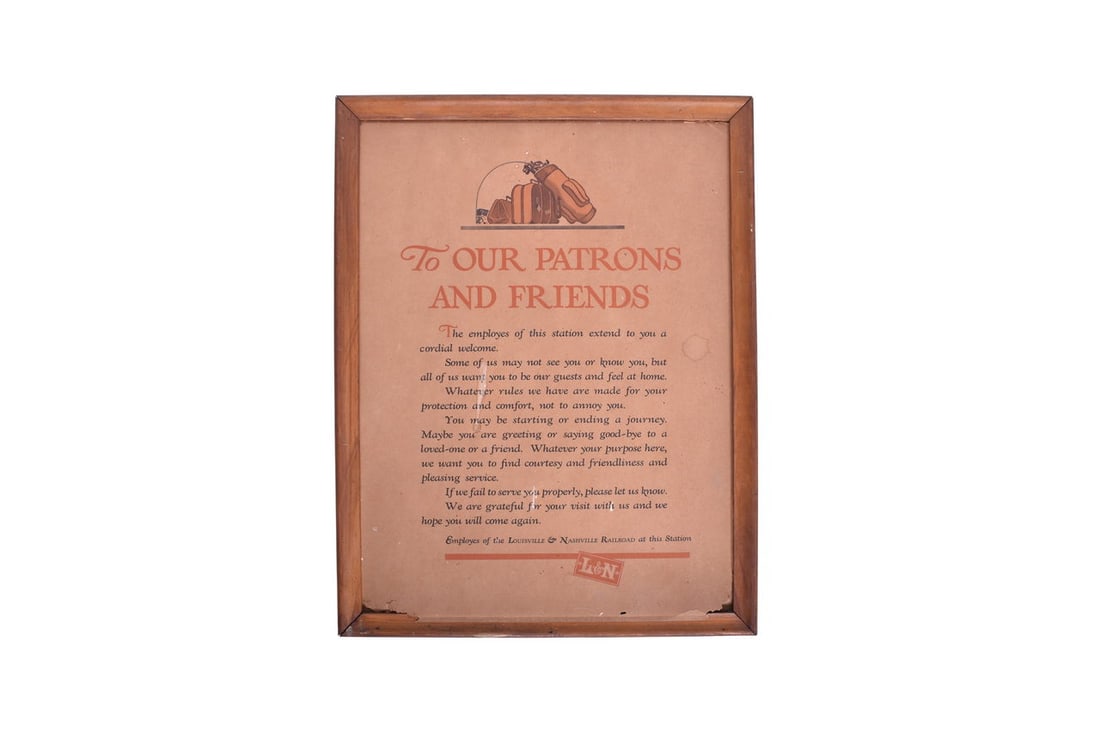 Louisville and Nashville "Patrons and Friends" Depot Poster / Sign (1 of 3)