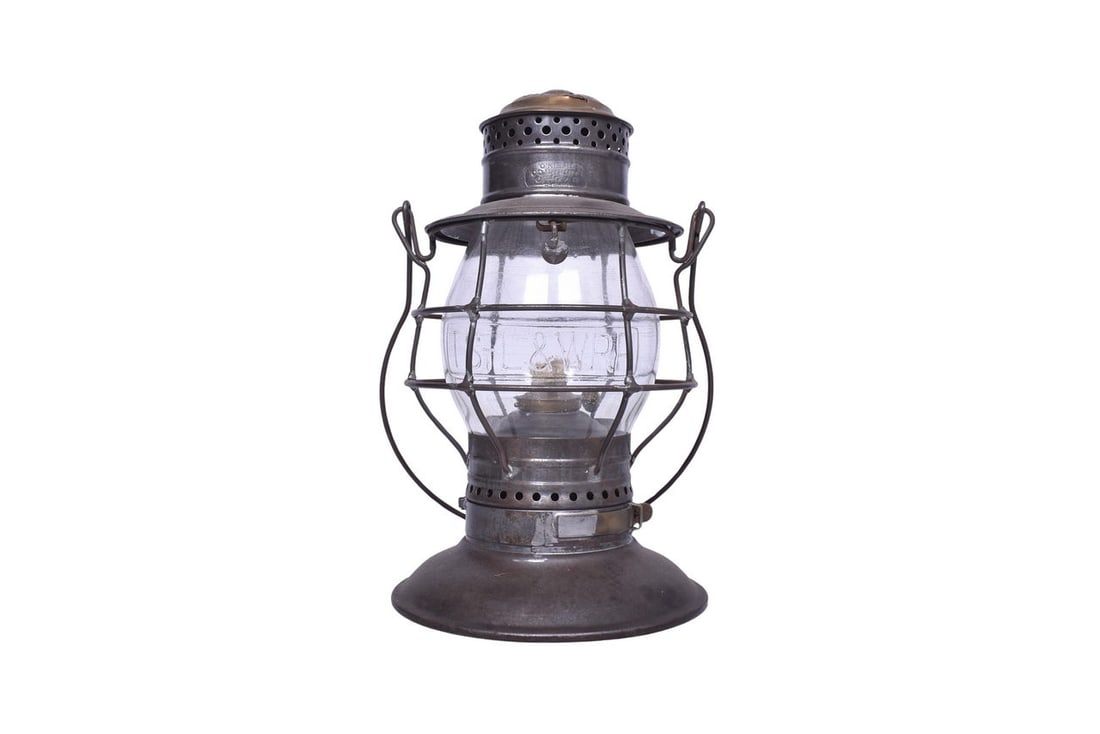 Hukill-Hunter Co. Brass Top Bell Bottom Railroad Lantern with Clear Cast Toledo St. Louis & Western (1 of 6)