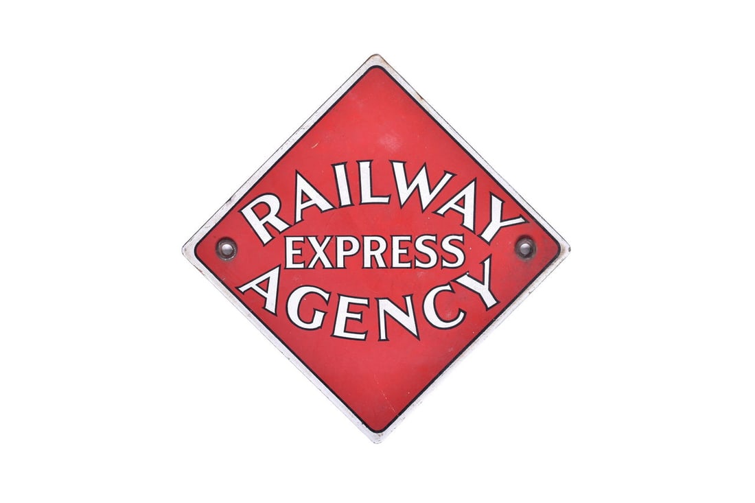 Porcelain Railway Express Agency Baggage Cart End Sign (1 of 3)