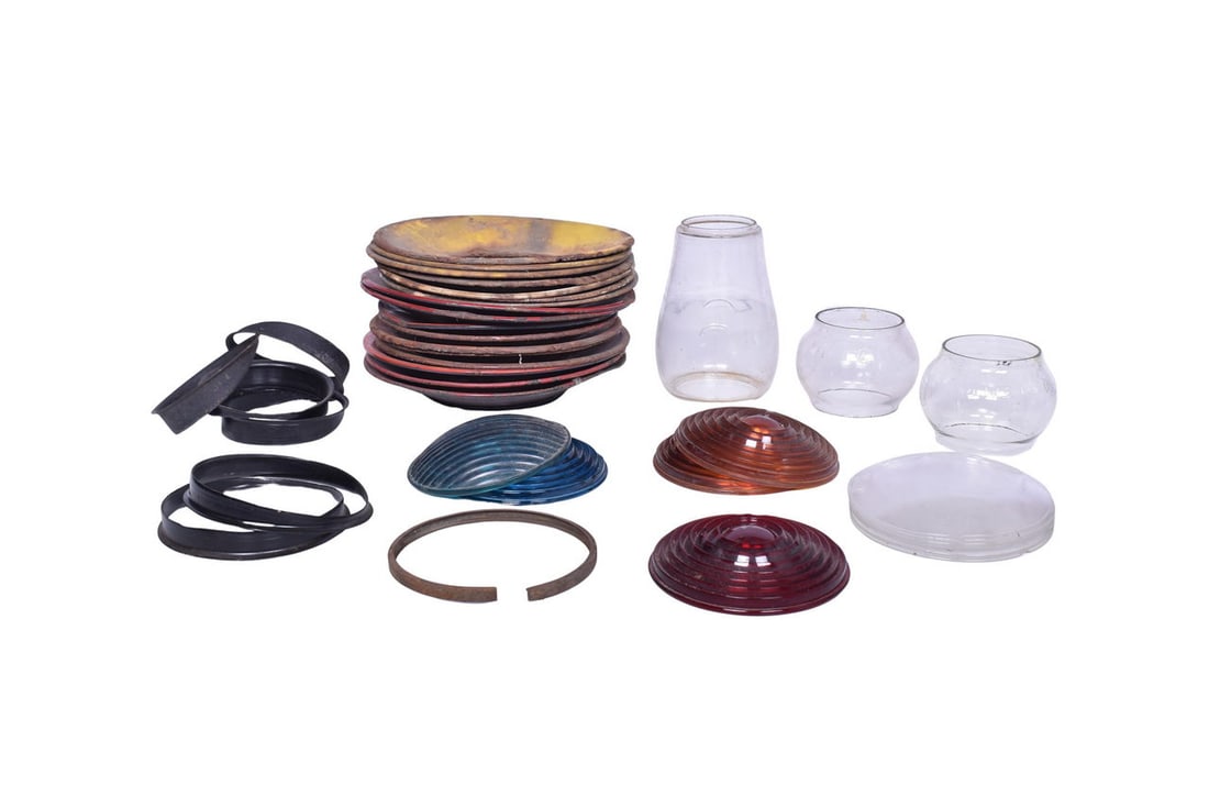 Thirty-Two Piece Collection of Lamp and Lantern Accessories for Restoration - Day Targets, Hardware, (1 of 4)