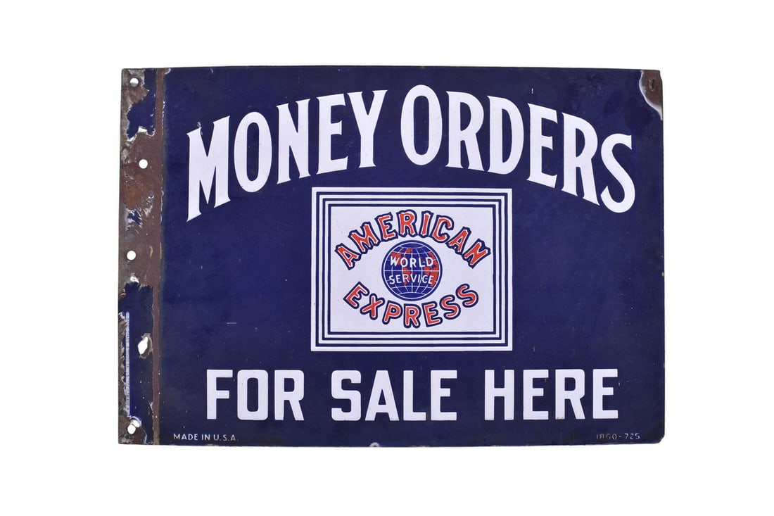 Double-Sided Porcelain American Express Money Orders For Sale Here Sign (1 of 2)