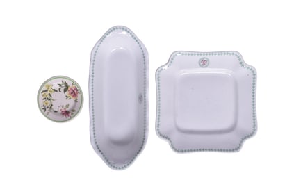 Three Pieces of Atlantic Coast Line Dining Car China - Celery Tray, Square Tray, Butter Pat
