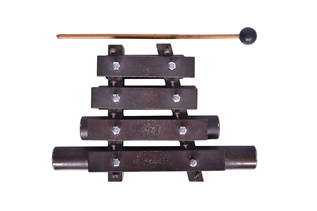 J.C. Deagan Railroad Dining Car Wall Chime: Four tone (notes g C E G) wall chime painted dark brown and stamped with J.C. Deagan, Inc on the back. The resonance pipes are in good condition, some small spots of paint loss and one or two mild den