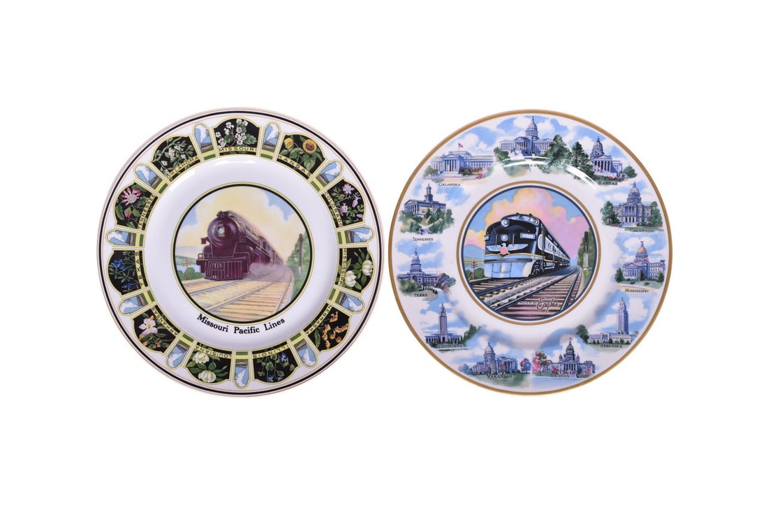 Pair of Missouri Pacific Lines Railroad China Service Plates - State Flowers and State Capitols (1 of 4)