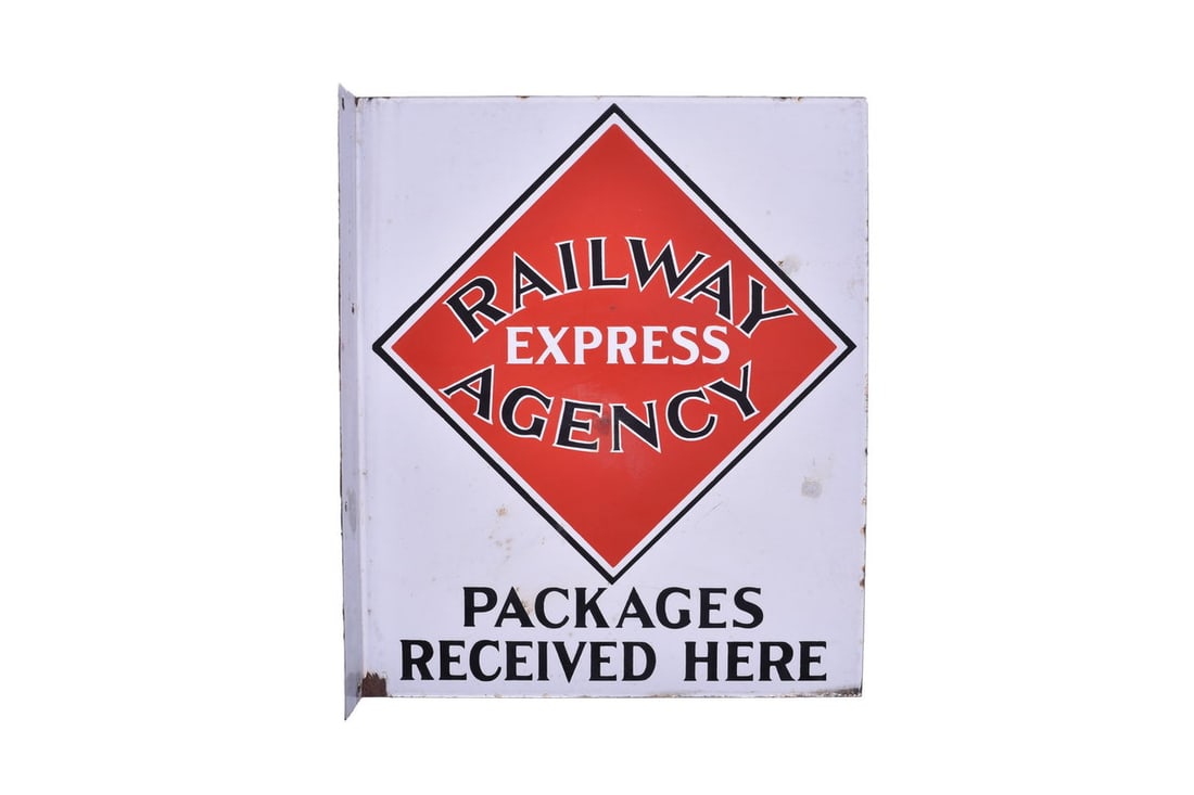 Railway Express Agency Packages Received Here Double Sided Porcelain Flange Sign (1 of 4)