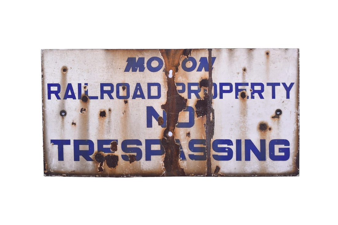 Monon Railroad Property No Trespassing Porcelain Sign (1 of 2)
