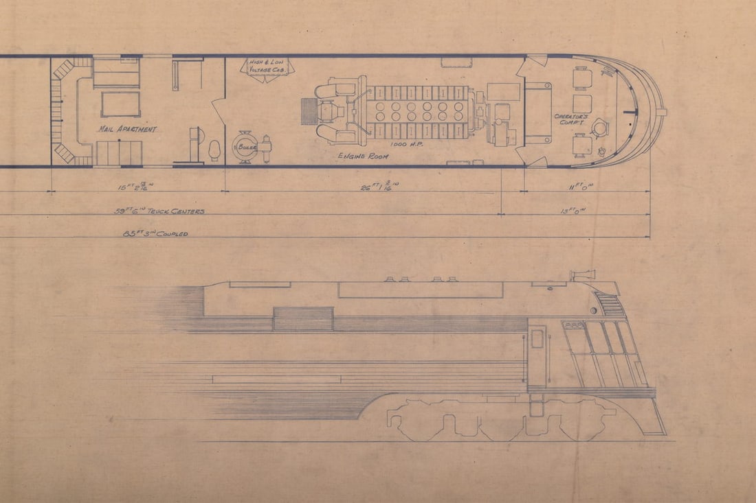 Original Budd Company Drawing for Zephyr Three Car Train Set (1 of 4)
