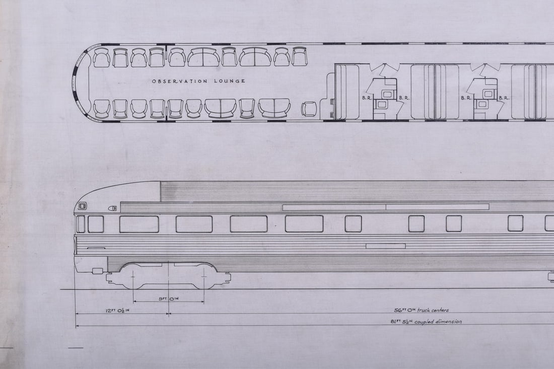 Original Budd Company Drawing for 1938 Western Pacific Railroad 8 Car Non Articulated Passenger (1 of 5)