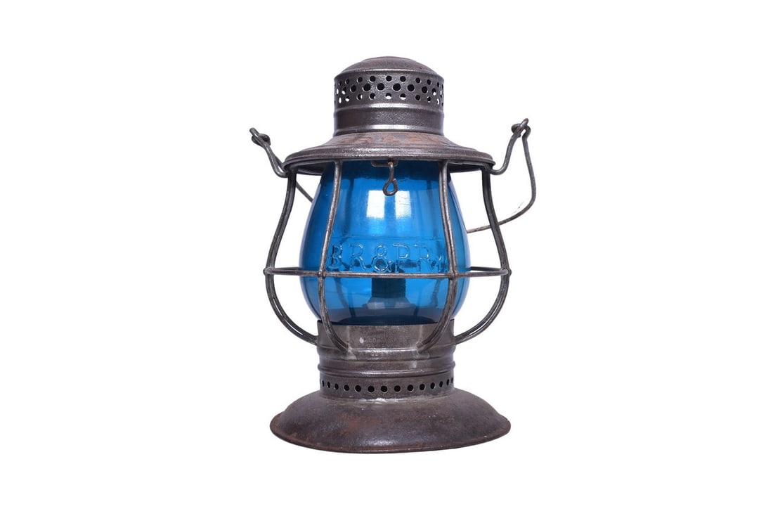 C.T. Ham Buffalo, Rochester and Pittsburgh Railway Bell Bottom Railroad Lantern with Blue Cast Globe (1 of 6)
