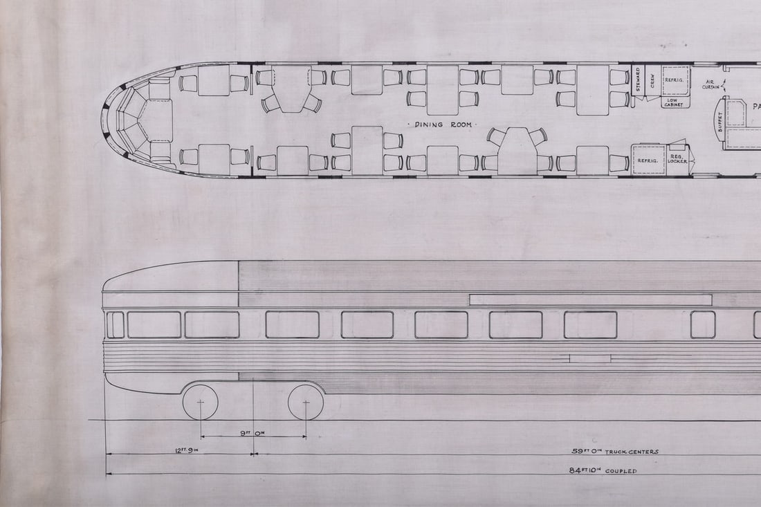 Original Budd Company Drawing for 1938 New York Central Six Car Lightweight Highspeed Train (1 of 4)