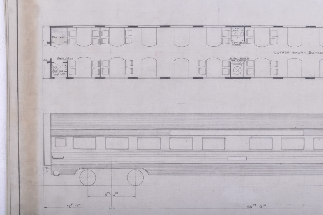 Original Budd Company Drawing for 1941 Articulated Coffee Shop - Kitchen - Diner Car (1 of 4)