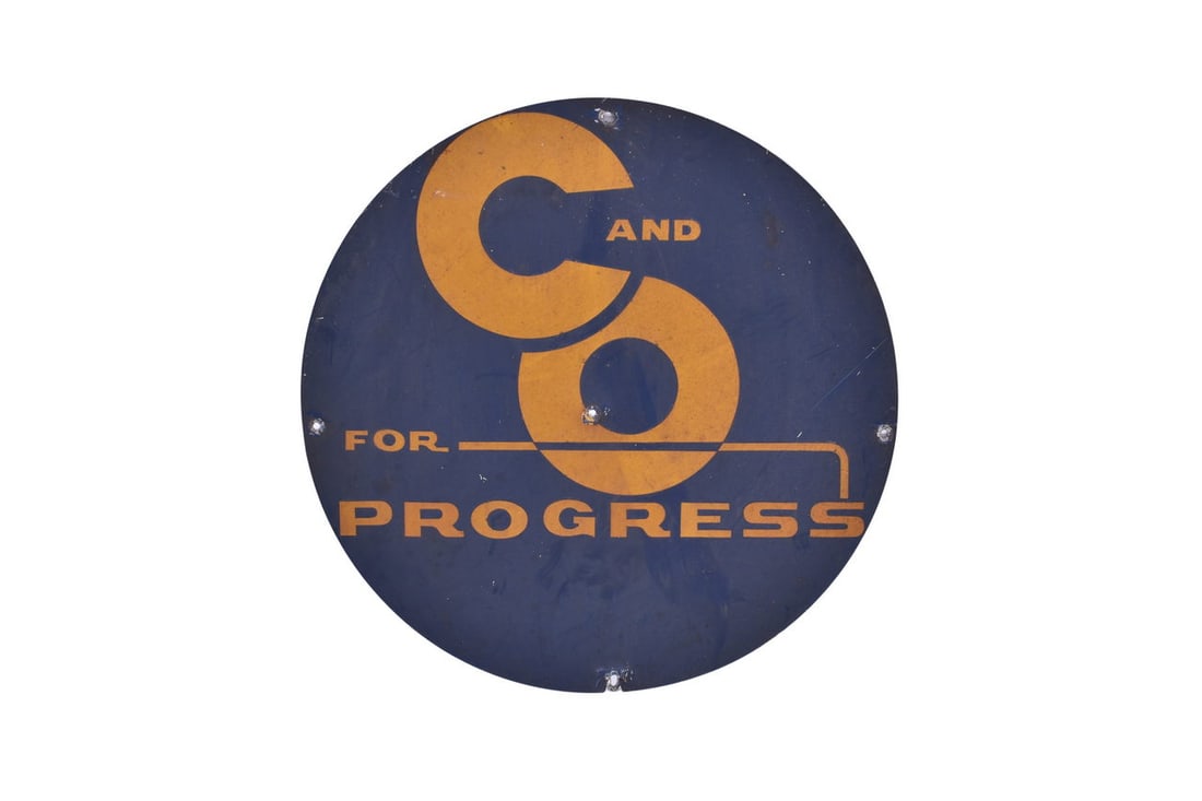 Chesapeake and Ohio "C&O For Progress" Round Aluminum Sign (1 of 4)