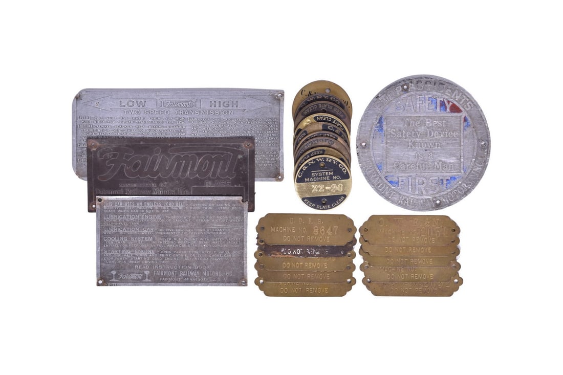 Twenty-Three Railroad Machine Tags and Plates - Oregon Short Line, Los Angeles & Salt Lake, Fairmont (1 of 4)